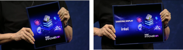 Samsung Display’s 17-inch Slidable Display Before Expansion(Left) and After Expansion(Right). Captured from Intel Newsroom Video.png